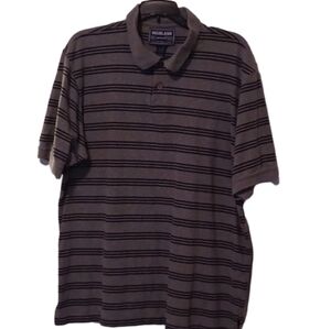 -- Highland Gray Striped Men's Polo Shirt Size Large Casual